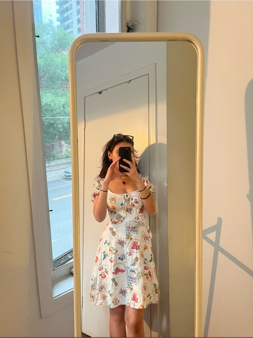 Cream Floral Button-Front Puff Sleeve Dress